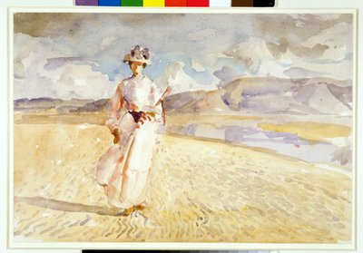 Vrouw die op het zand loopt door Henry Tonks
